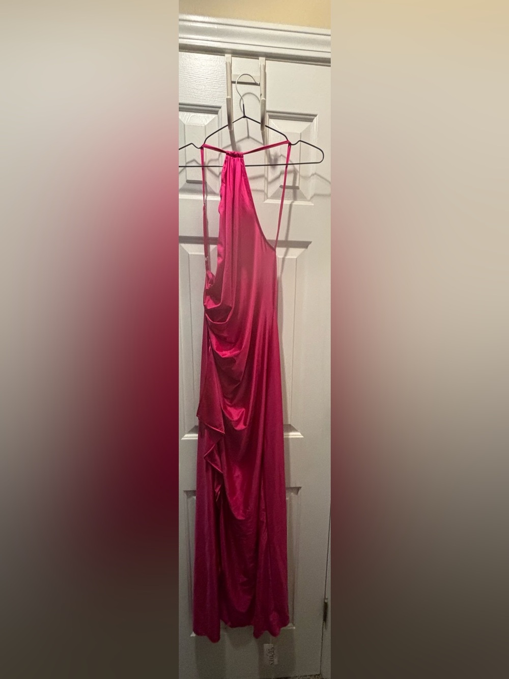 Satin Drape Evening Dress in Fuchsia Pink